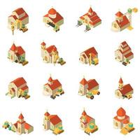 Fix of church icons set, isometric style vector