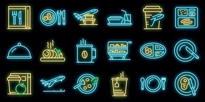 Airline food icons set vector neon