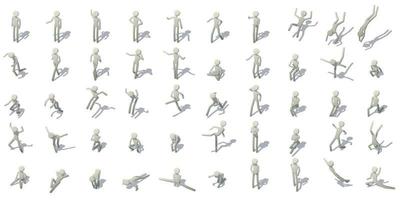 Stick man figures icons set, isometric style vector