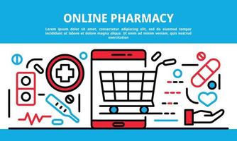 banner de farmacia en línea, estilo de esquema vector