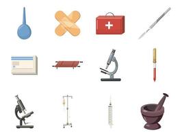 Medical tools icon set, cartoon style vector