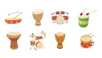 Drums icon set, cartoon style vector