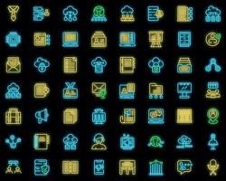 Customer database icons set vector neon
