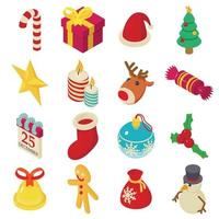 Christmas icons set, isometric style vector