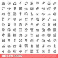 100 law icons set, outline style vector