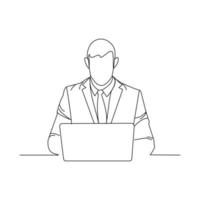 hombre con laptop, línea continua, estilo de arte de línea, minimalista, ilustración vectorial para camiseta, eslogan de diseño de impresión gráfica de estilo, medios sociales. vector