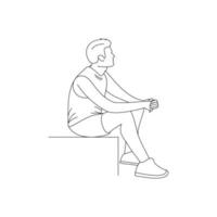 Man alone sitting, continuous line, line art style, minimalist, vector illustration for t-shirts, graphic design for social media.