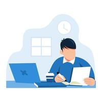 Man working with laptop, flat design illustration, suitable for poster, presentation, and social media needs. vector