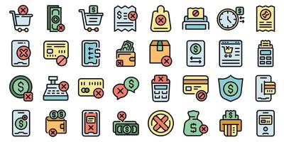 Payment cancellation icons set line color vector