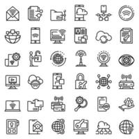 Remote access icons set, outline style vector