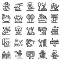 Groomer icons set, outline style vector