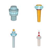 conjunto de iconos de la torre del aeropuerto, estilo de dibujos animados vector