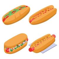 Hot dog icons set, isometric style vector