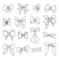 Set of Hand drawn bows and ribbons. Isolated black on white elements for design vector