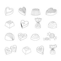 Set of various chocolate candies. Isolated black on white elements for design vector