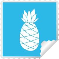 quirky square peeling sticker cartoon pineapple vector