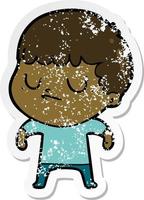 distressed sticker of a cartoon grumpy boy vector