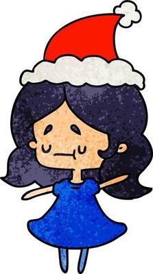 christmas textured cartoon of kawaii girl