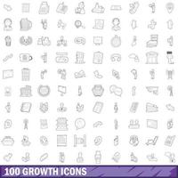 100 growth icons set, outline style vector