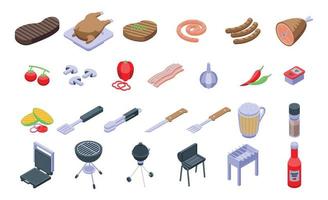 Grilled food icons set, isometric style vector