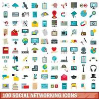 100 social networking icons set, flat style