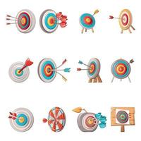 Target with arrow icons set, cartoon style vector