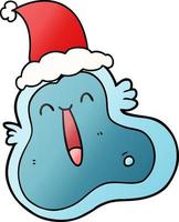 gradient cartoon of a germ wearing santa hat vector
