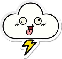 sticker of a cute cartoon storm cloud vector