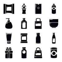 Packagiong store shop icons set, simple style vector