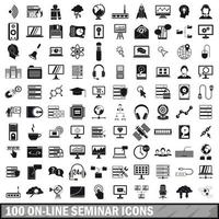 100 seminarios en línea, conjunto de iconos de estilo simple vector