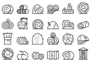 Bale of hay icons set outline vector. Agriculture hay bale vector