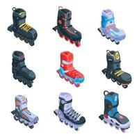 Conjunto de iconos de patines en línea, estilo isométrico vector