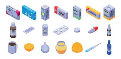 Flu icons set, isometric style vector