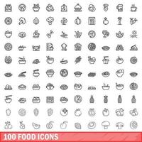 100 food icons set, outline style vector