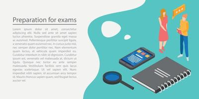 Student preparation exam concept banner, isometric style vector