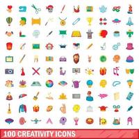 100 iconos de creatividad, estilo de dibujos animados vector