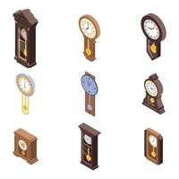 Pendulum clock icons set, isometric style vector