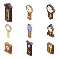 conjunto de iconos de reloj de péndulo, estilo isométrico vector