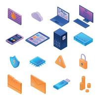 Firewall security icons set, isometric style vector