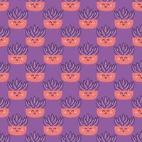 Hand drawn cute succulent house plants in pots, vector seamless pattern for fabric, wallpapers