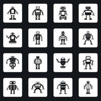 Robot icons set squares vector