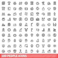 100 people icons set, outline style vector