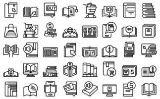 los iconos de la librería en línea establecen el vector de contorno. revista libro abierto