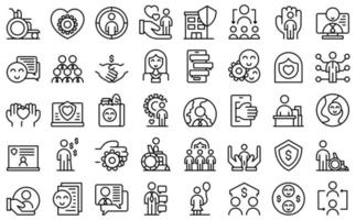 Social worker icons set outline vector. Elder care vector