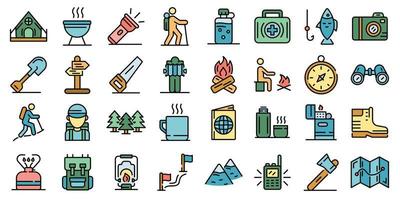 Hiking icons vector flat
