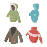 Winter clothes icon set, cartoon style vector