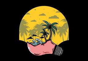 paisaje de playa en ilustración de lámpara de bombilla vector