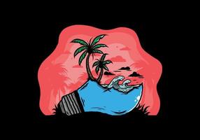 paisaje de playa en ilustración de lámpara de bombilla vector