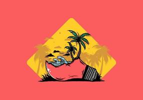 paisaje de playa en ilustración de lámpara de bombilla vector