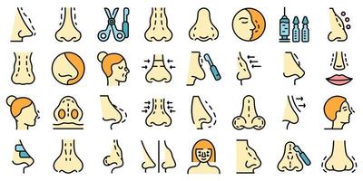 Rhinoplasty icons set vector flat